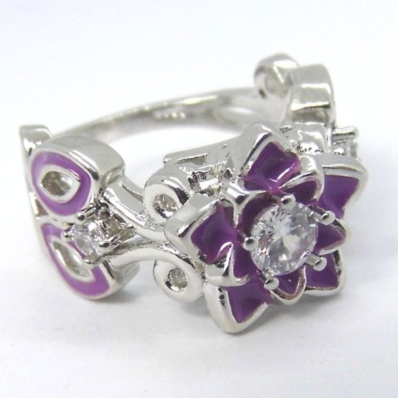 Jewelry - FLOWER purple Enamel Silver RING sz 6.5